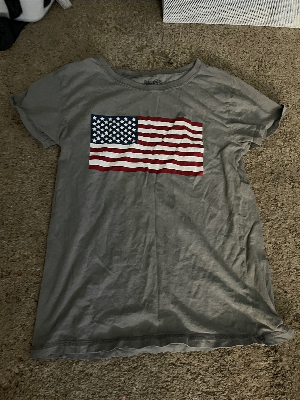 Brandy Melville Gray Tee with American Flag Graphic